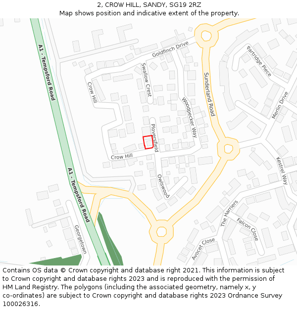 2, CROW HILL, SANDY, SG19 2RZ: Location map and indicative extent of plot