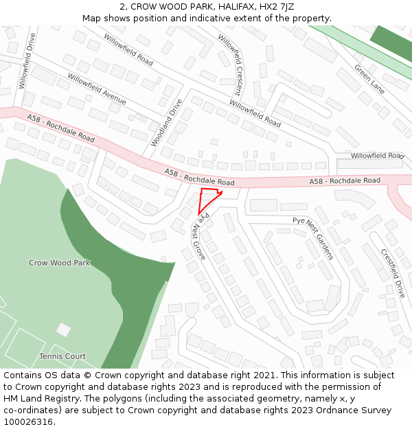 2, CROW WOOD PARK, HALIFAX, HX2 7JZ: Location map and indicative extent of plot