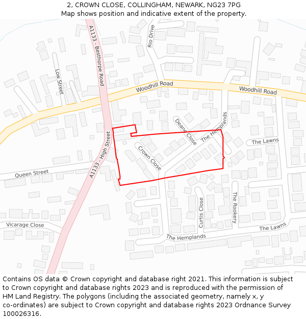 2, CROWN CLOSE, COLLINGHAM, NEWARK, NG23 7PG: Location map and indicative extent of plot