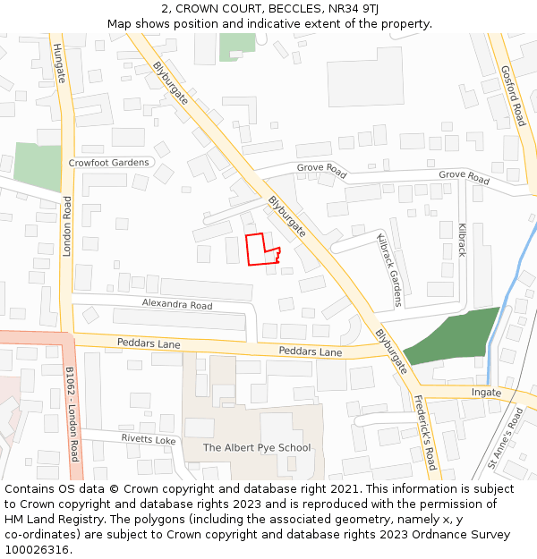 2, CROWN COURT, BECCLES, NR34 9TJ: Location map and indicative extent of plot