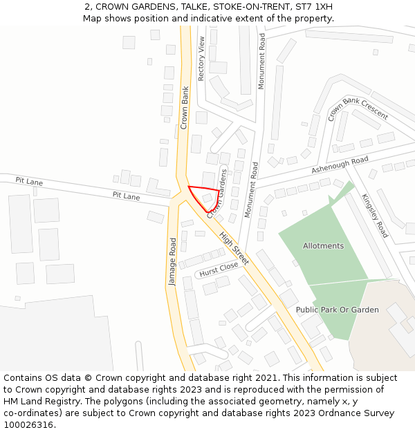 2, CROWN GARDENS, TALKE, STOKE-ON-TRENT, ST7 1XH: Location map and indicative extent of plot