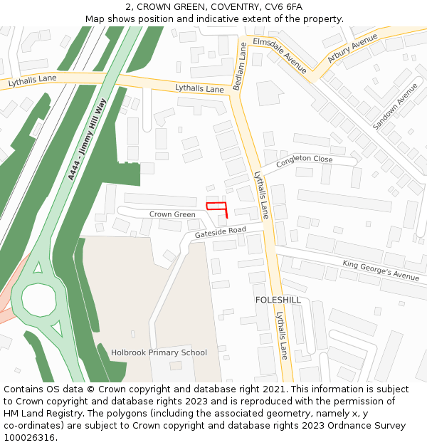 2, CROWN GREEN, COVENTRY, CV6 6FA: Location map and indicative extent of plot