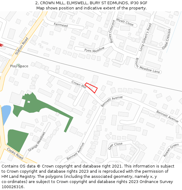 2, CROWN MILL, ELMSWELL, BURY ST EDMUNDS, IP30 9GF: Location map and indicative extent of plot