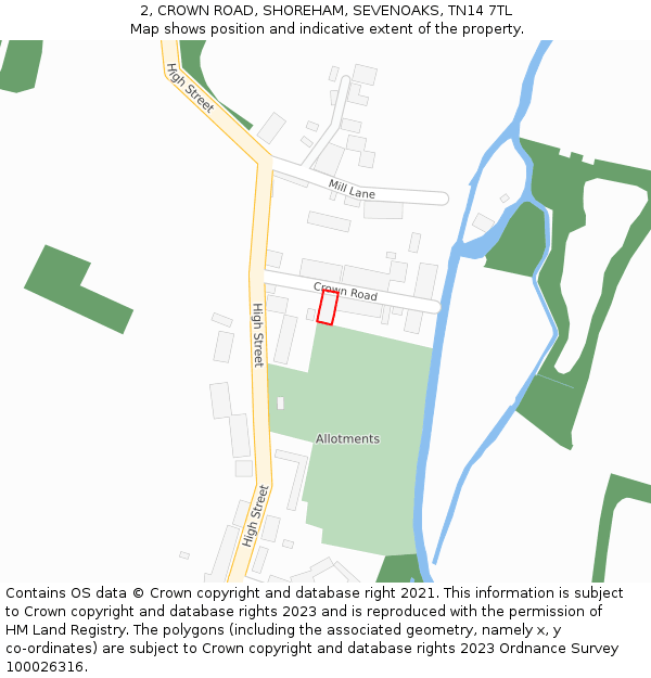 2, CROWN ROAD, SHOREHAM, SEVENOAKS, TN14 7TL: Location map and indicative extent of plot