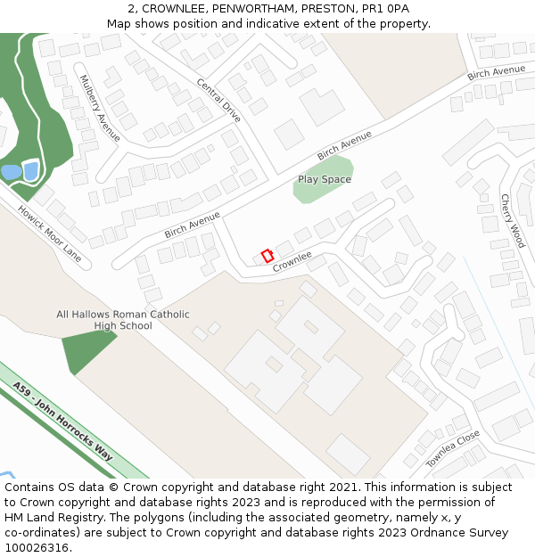 2, CROWNLEE, PENWORTHAM, PRESTON, PR1 0PA: Location map and indicative extent of plot