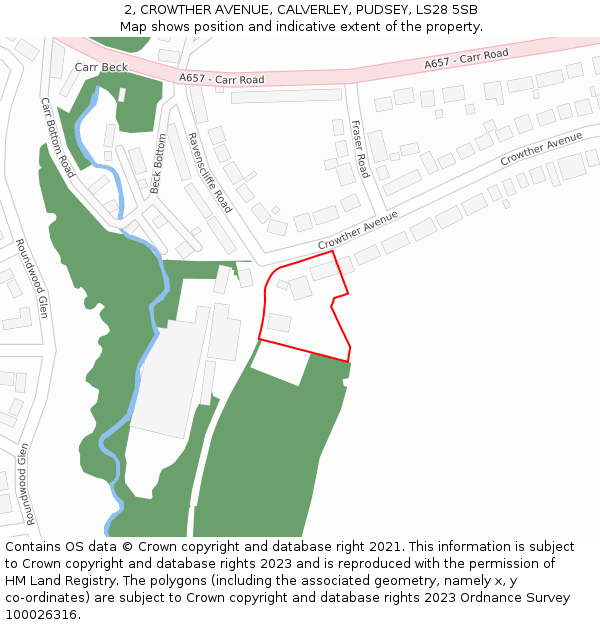 2, CROWTHER AVENUE, CALVERLEY, PUDSEY, LS28 5SB: Location map and indicative extent of plot