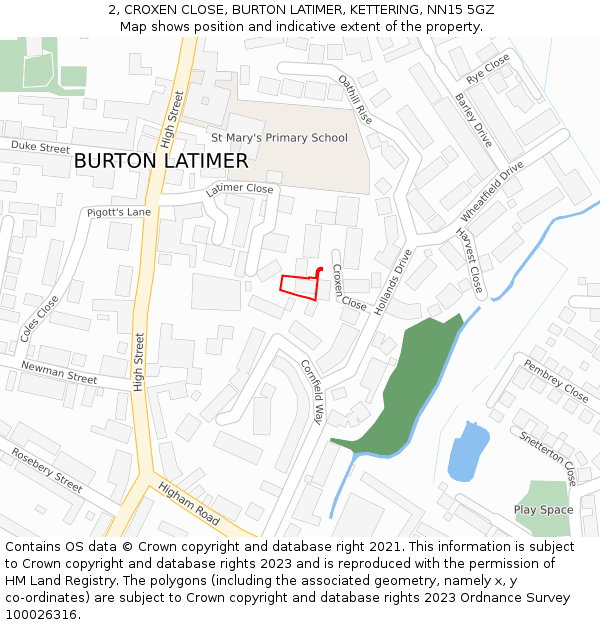2, CROXEN CLOSE, BURTON LATIMER, KETTERING, NN15 5GZ: Location map and indicative extent of plot