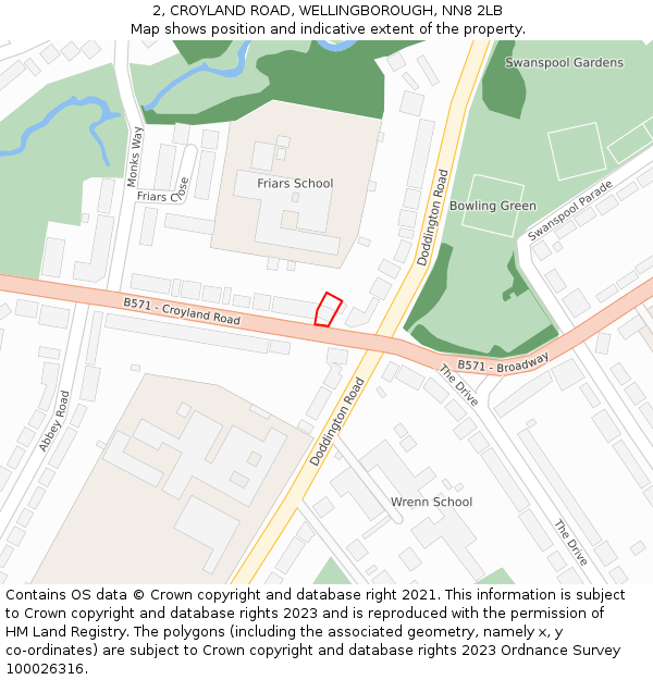 2, CROYLAND ROAD, WELLINGBOROUGH, NN8 2LB: Location map and indicative extent of plot