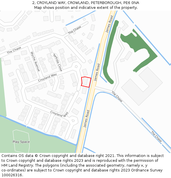 2, CROYLAND WAY, CROWLAND, PETERBOROUGH, PE6 0NA: Location map and indicative extent of plot