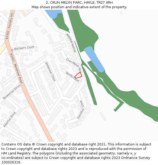 2, CRUN MELYN PARC, HAYLE, TR27 4RH: Location map and indicative extent of plot