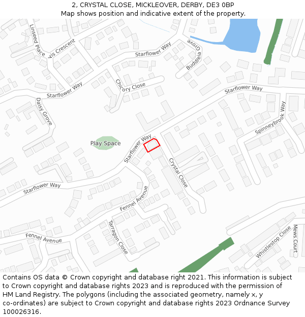 2, CRYSTAL CLOSE, MICKLEOVER, DERBY, DE3 0BP: Location map and indicative extent of plot