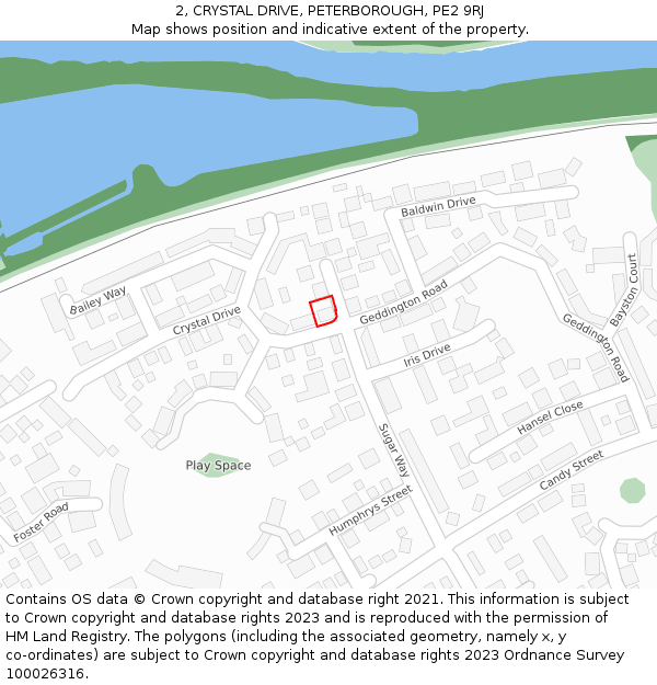 2, CRYSTAL DRIVE, PETERBOROUGH, PE2 9RJ: Location map and indicative extent of plot