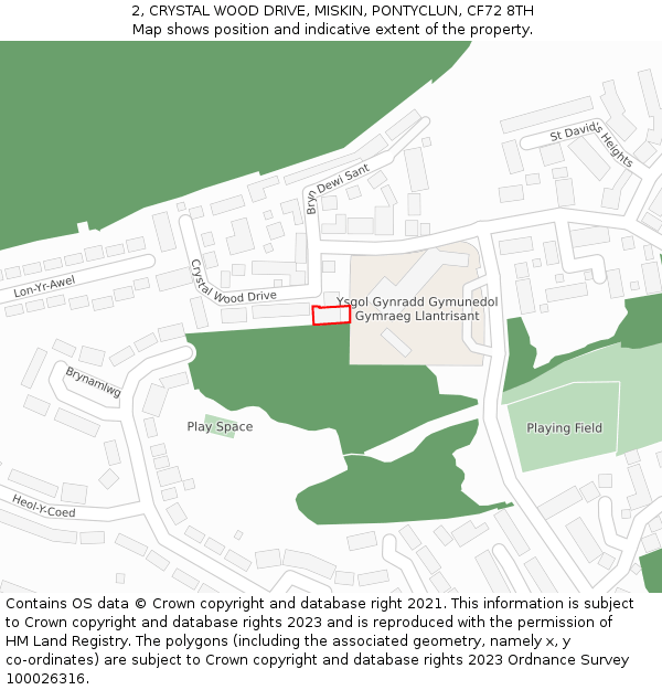 2, CRYSTAL WOOD DRIVE, MISKIN, PONTYCLUN, CF72 8TH: Location map and indicative extent of plot