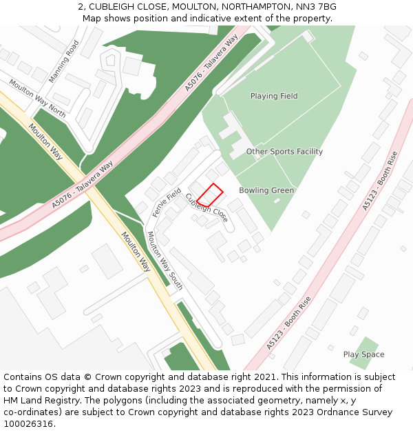 2, CUBLEIGH CLOSE, MOULTON, NORTHAMPTON, NN3 7BG: Location map and indicative extent of plot