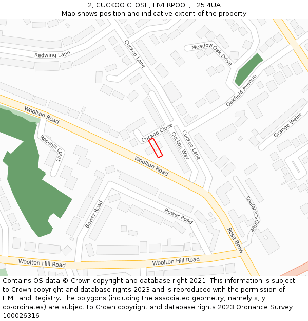 2, CUCKOO CLOSE, LIVERPOOL, L25 4UA: Location map and indicative extent of plot