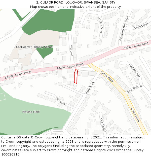 2, CULFOR ROAD, LOUGHOR, SWANSEA, SA4 6TY: Location map and indicative extent of plot