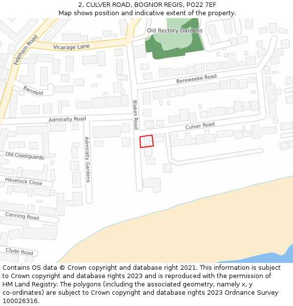2, CULVER ROAD, BOGNOR REGIS, PO22 7EF: Location map and indicative extent of plot