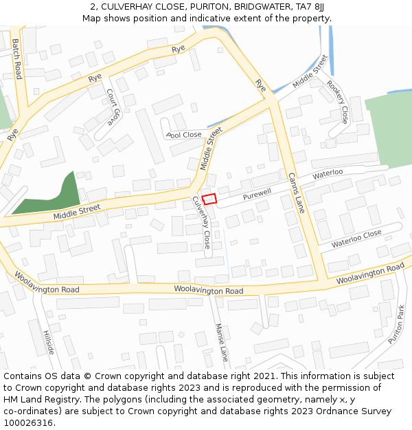 2, CULVERHAY CLOSE, PURITON, BRIDGWATER, TA7 8JJ: Location map and indicative extent of plot