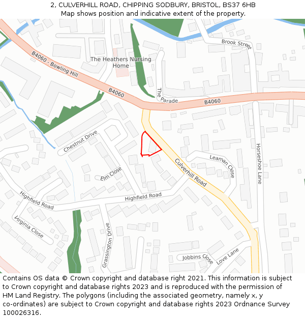 2, CULVERHILL ROAD, CHIPPING SODBURY, BRISTOL, BS37 6HB: Location map and indicative extent of plot