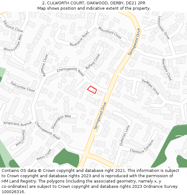 2, CULWORTH COURT, OAKWOOD, DERBY, DE21 2PR: Location map and indicative extent of plot