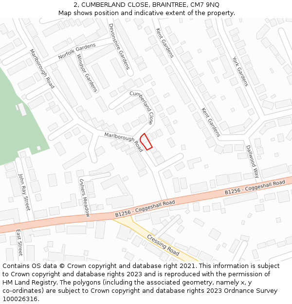 2, CUMBERLAND CLOSE, BRAINTREE, CM7 9NQ: Location map and indicative extent of plot