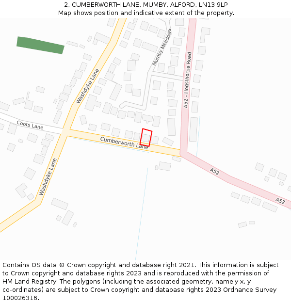 2, CUMBERWORTH LANE, MUMBY, ALFORD, LN13 9LP: Location map and indicative extent of plot