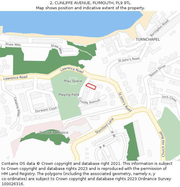 2, CUNLIFFE AVENUE, PLYMOUTH, PL9 9TL: Location map and indicative extent of plot