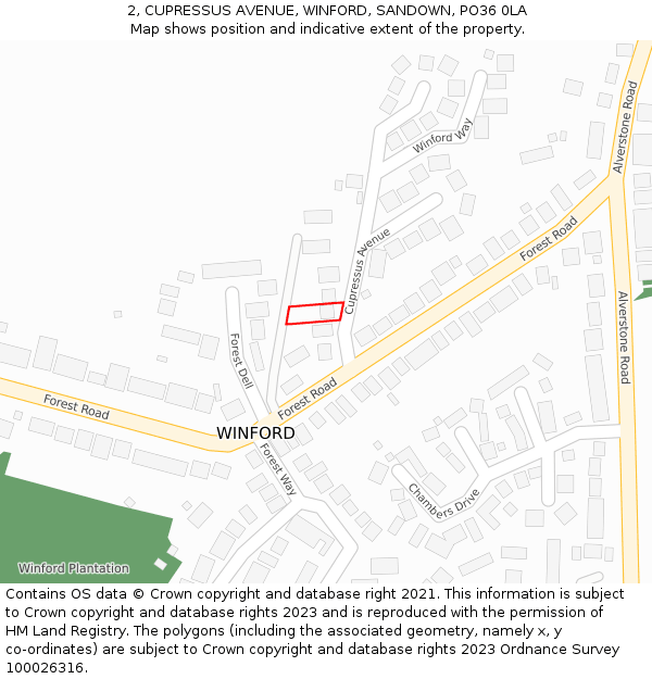 2, CUPRESSUS AVENUE, WINFORD, SANDOWN, PO36 0LA: Location map and indicative extent of plot