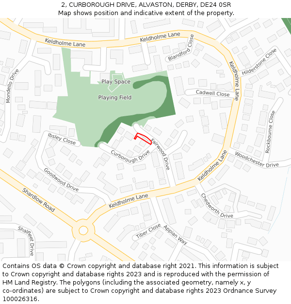 2, CURBOROUGH DRIVE, ALVASTON, DERBY, DE24 0SR: Location map and indicative extent of plot