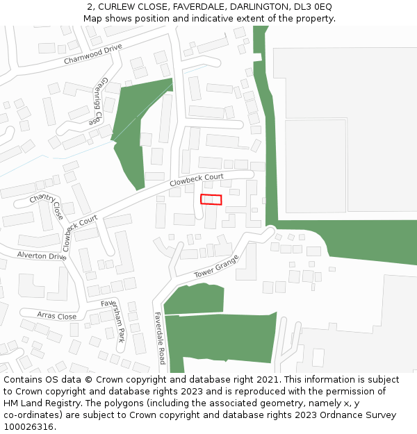 2, CURLEW CLOSE, FAVERDALE, DARLINGTON, DL3 0EQ: Location map and indicative extent of plot