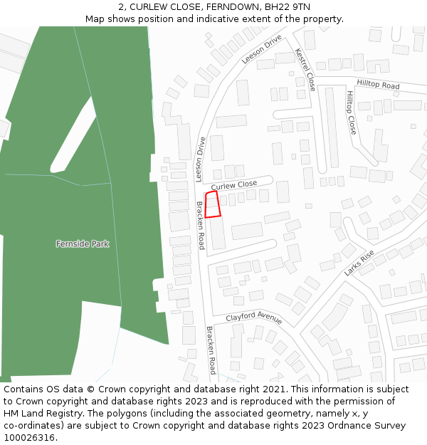 2, CURLEW CLOSE, FERNDOWN, BH22 9TN: Location map and indicative extent of plot