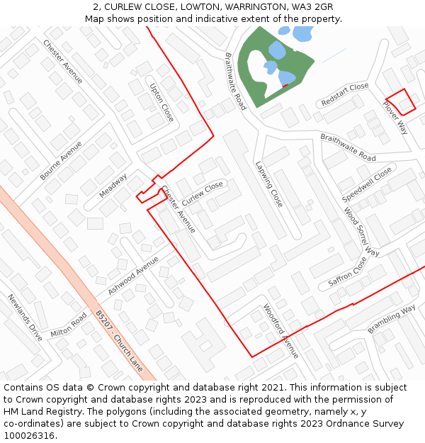 2, CURLEW CLOSE, LOWTON, WARRINGTON, WA3 2GR: Location map and indicative extent of plot