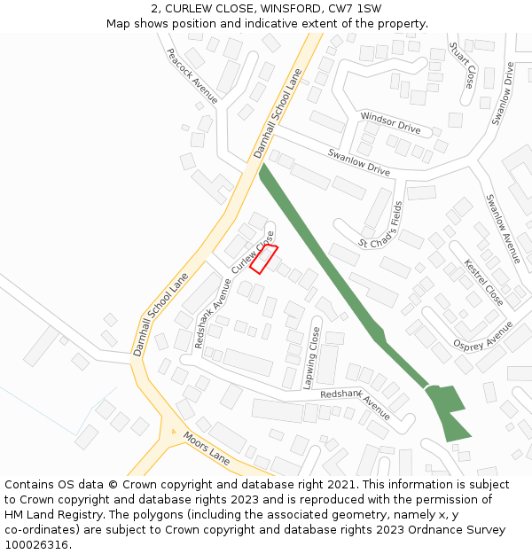 2, CURLEW CLOSE, WINSFORD, CW7 1SW: Location map and indicative extent of plot