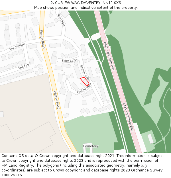 2, CURLEW WAY, DAVENTRY, NN11 0XS: Location map and indicative extent of plot