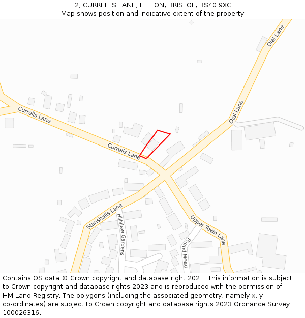 2, CURRELLS LANE, FELTON, BRISTOL, BS40 9XG: Location map and indicative extent of plot