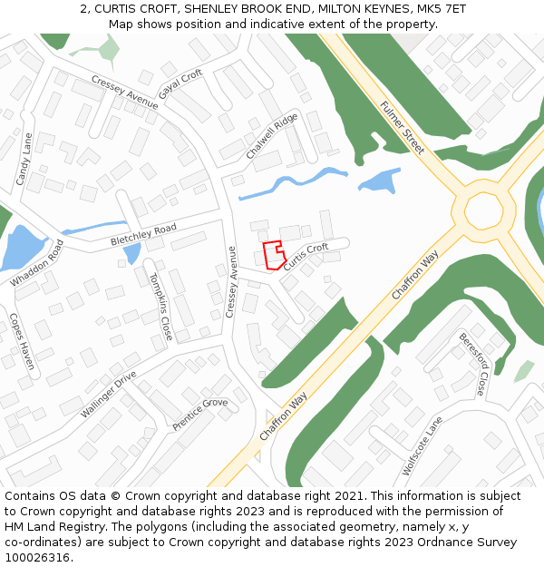2, CURTIS CROFT, SHENLEY BROOK END, MILTON KEYNES, MK5 7ET: Location map and indicative extent of plot