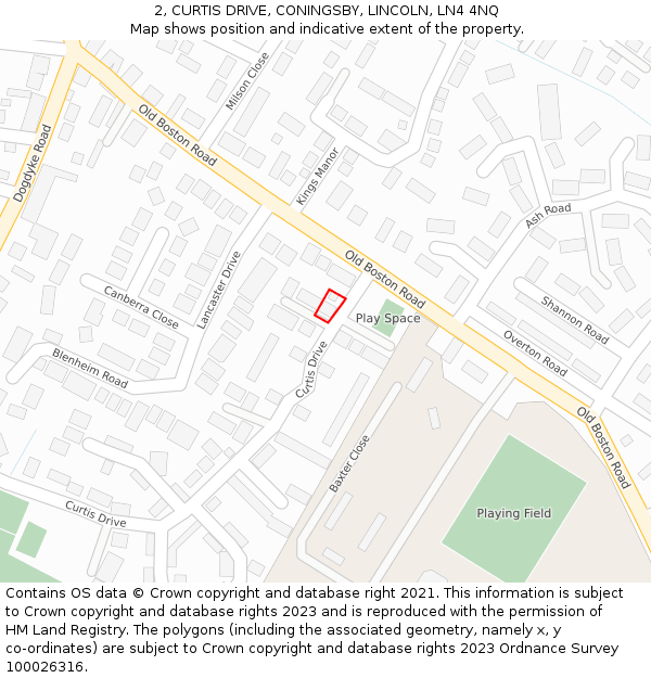 2, CURTIS DRIVE, CONINGSBY, LINCOLN, LN4 4NQ: Location map and indicative extent of plot