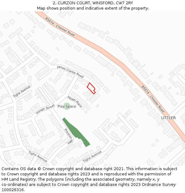 2, CURZON COURT, WINSFORD, CW7 2RY: Location map and indicative extent of plot