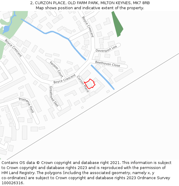 2, CURZON PLACE, OLD FARM PARK, MILTON KEYNES, MK7 8RB: Location map and indicative extent of plot