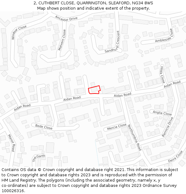 2, CUTHBERT CLOSE, QUARRINGTON, SLEAFORD, NG34 8WS: Location map and indicative extent of plot