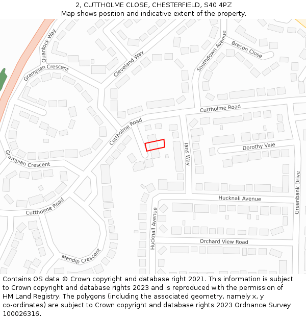 2, CUTTHOLME CLOSE, CHESTERFIELD, S40 4PZ: Location map and indicative extent of plot