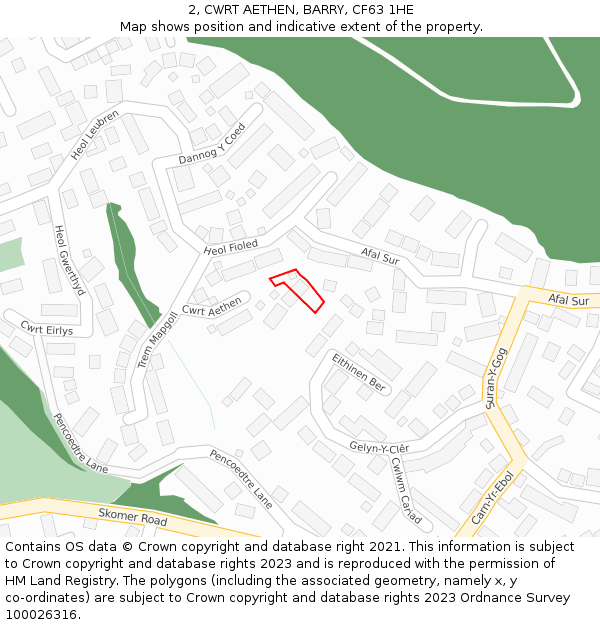 2, CWRT AETHEN, BARRY, CF63 1HE: Location map and indicative extent of plot