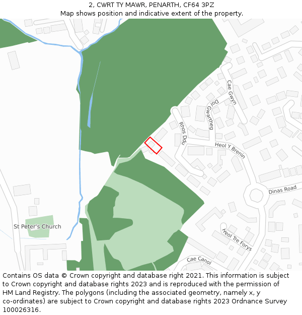 2, CWRT TY MAWR, PENARTH, CF64 3PZ: Location map and indicative extent of plot