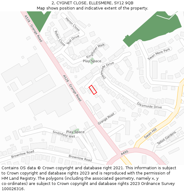 2, CYGNET CLOSE, ELLESMERE, SY12 9QB: Location map and indicative extent of plot