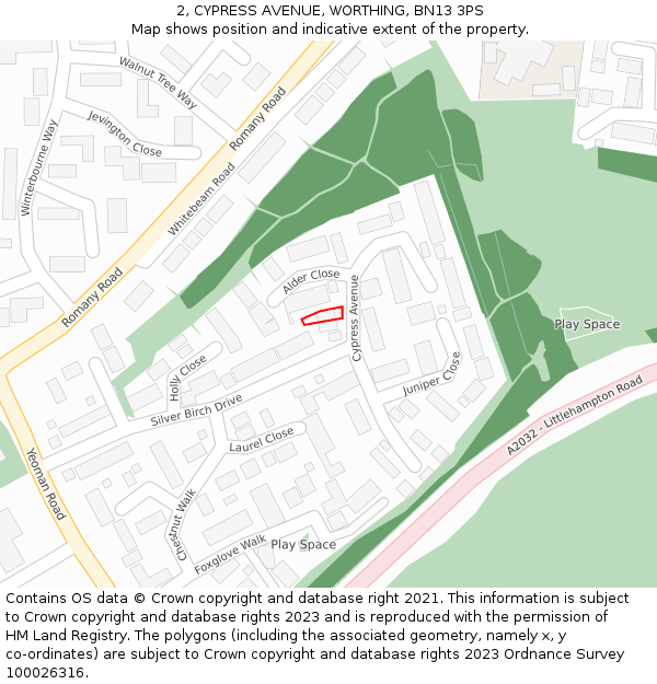 2, CYPRESS AVENUE, WORTHING, BN13 3PS: Location map and indicative extent of plot