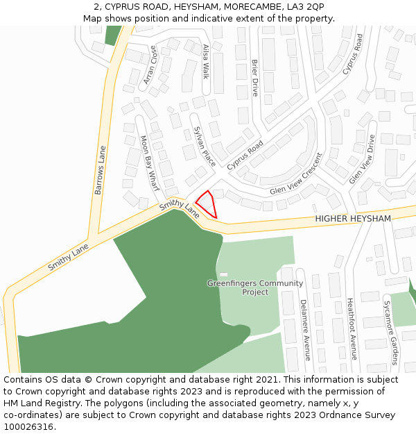 2, CYPRUS ROAD, HEYSHAM, MORECAMBE, LA3 2QP: Location map and indicative extent of plot