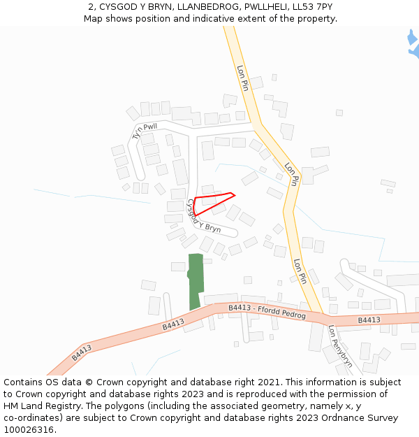 2, CYSGOD Y BRYN, LLANBEDROG, PWLLHELI, LL53 7PY: Location map and indicative extent of plot