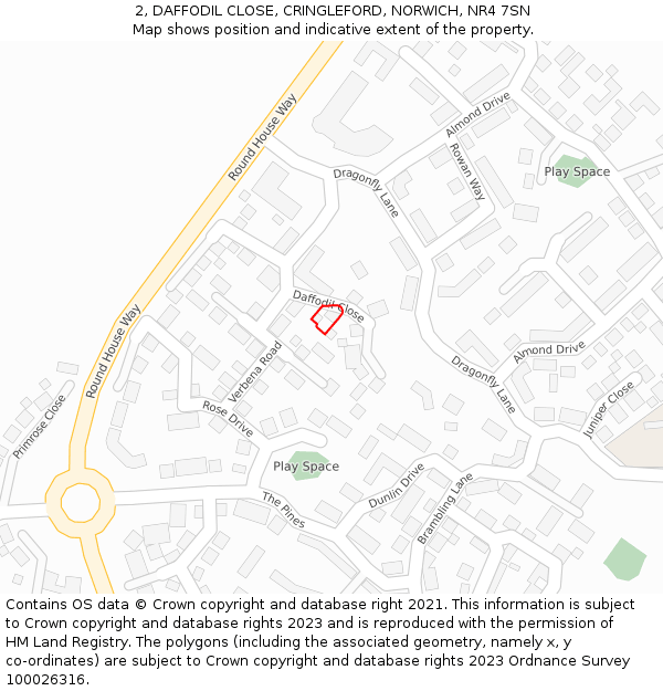 2, DAFFODIL CLOSE, CRINGLEFORD, NORWICH, NR4 7SN: Location map and indicative extent of plot