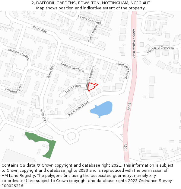 2, DAFFODIL GARDENS, EDWALTON, NOTTINGHAM, NG12 4HT: Location map and indicative extent of plot