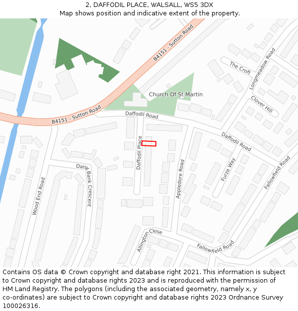 2, DAFFODIL PLACE, WALSALL, WS5 3DX: Location map and indicative extent of plot